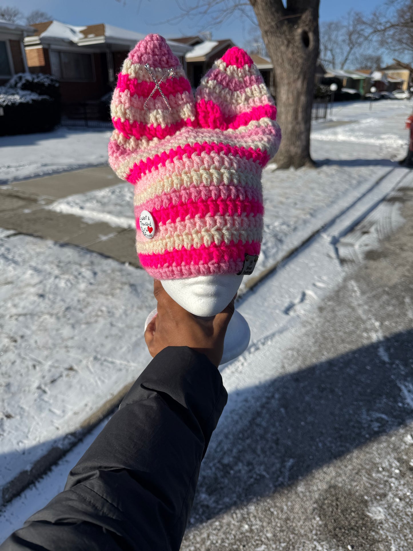 Pinkie bunny ear beanie