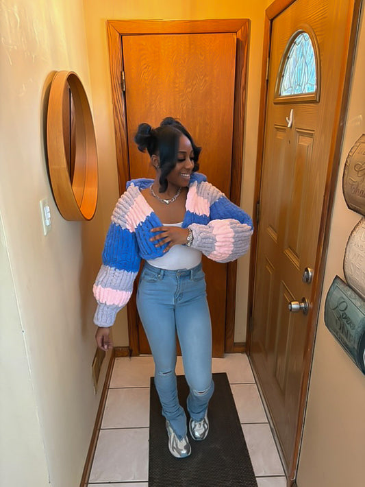 Custom Cropped Hooded Knit Cardigan