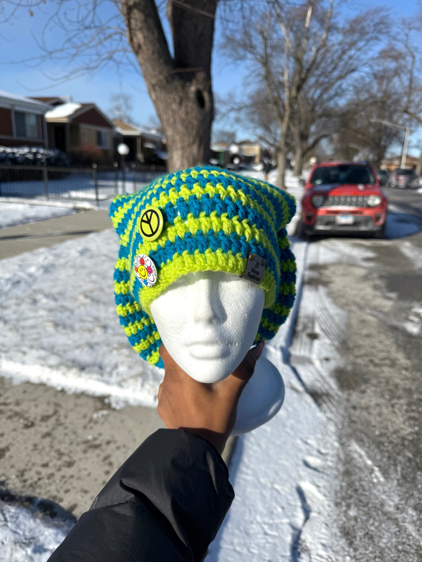 Slime bunny ear beanie